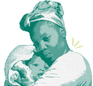 A mom holds her newborn baby wrapped in a blanket. She has a serious expression.