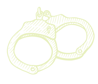 A lime green illustration of handcuffs.
