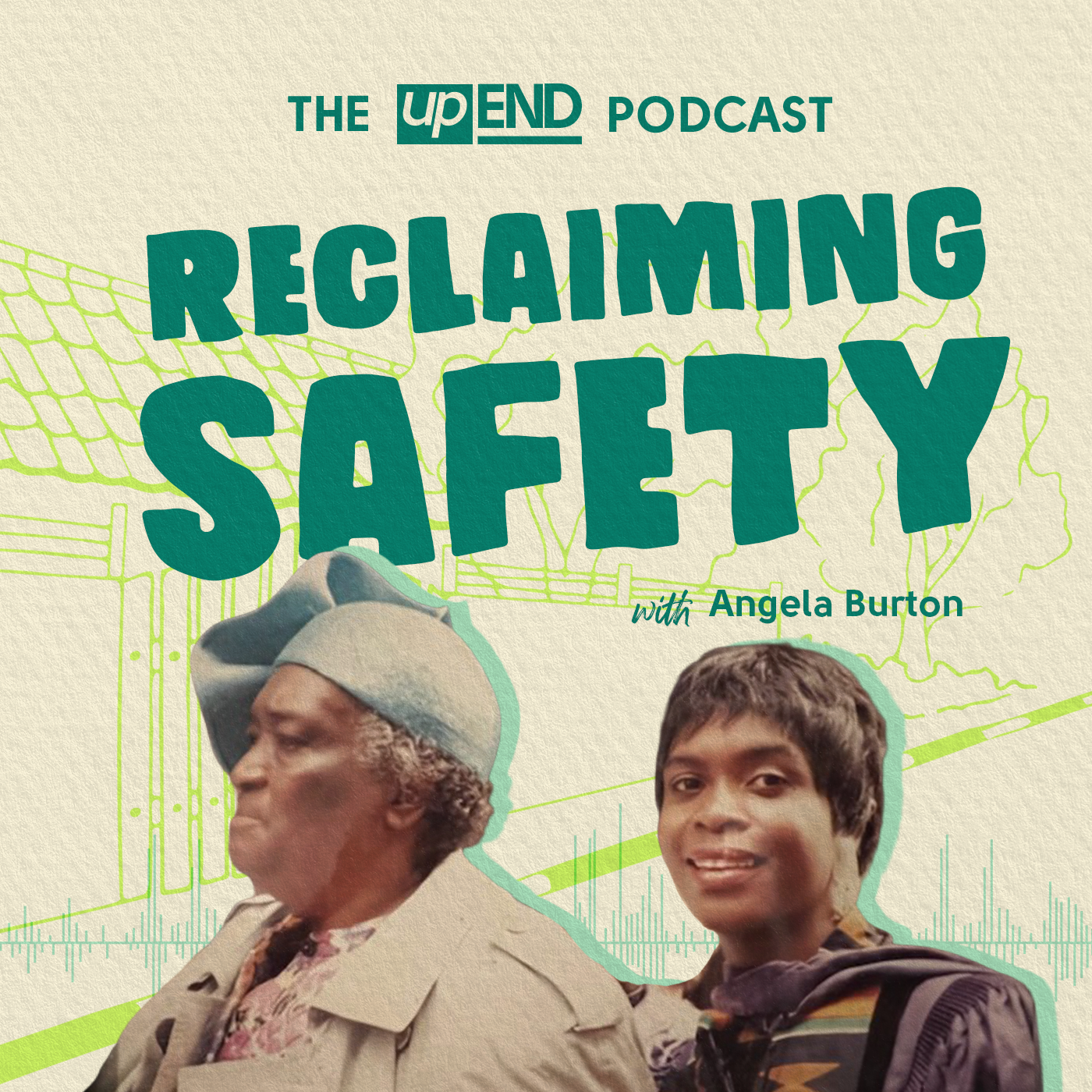 The thumbnail for this episode says “Reclaiming Safety with Angela Burton” and features an image of a young Angela in a graduation gown with her hand on her grandmother’s shoulders. Her grandmother is wearing a dressy blue hat and has curly grey hair.