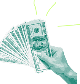 A hand holds 100 dollar bills. 